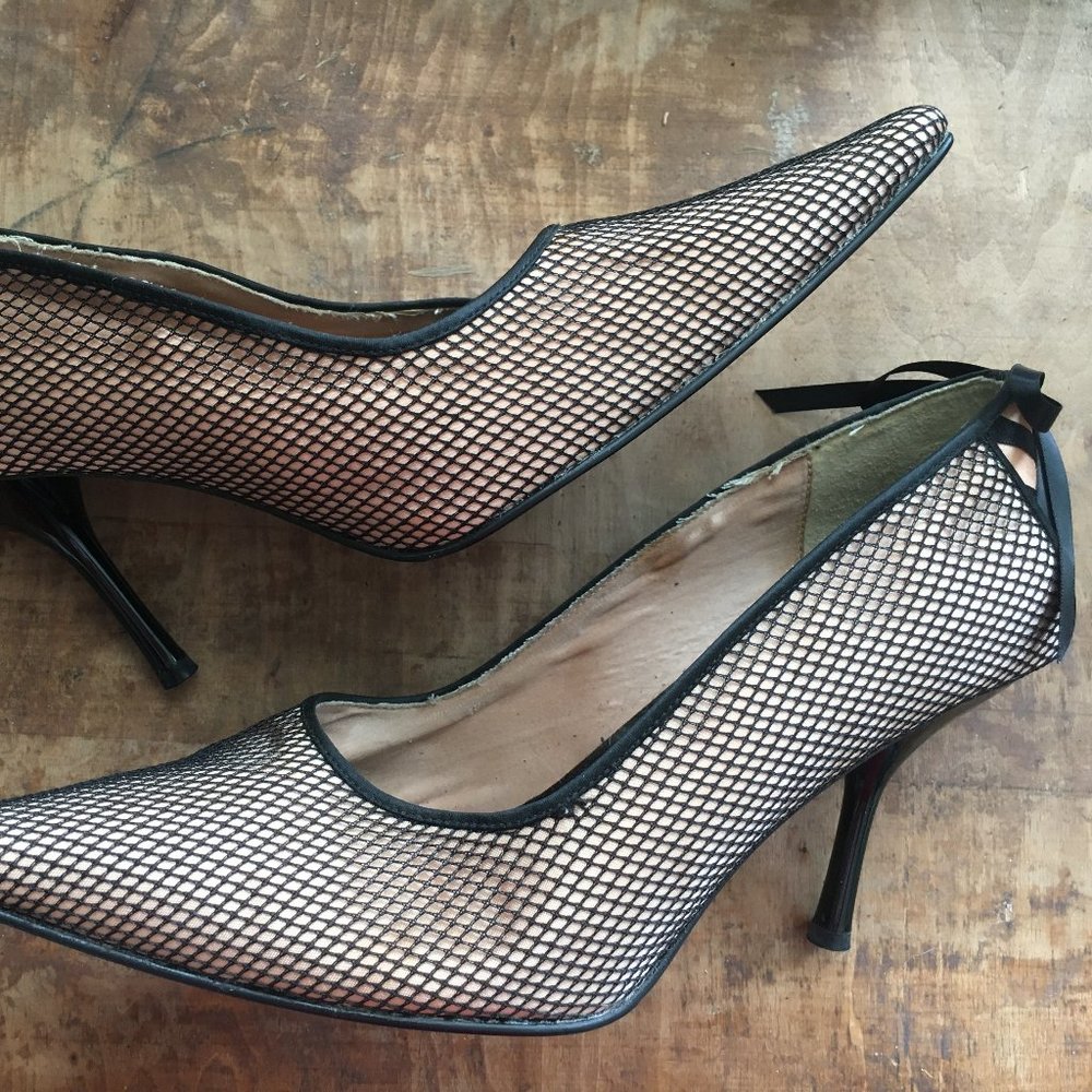 Beverly Feldman Fishnet Heels, Size 9